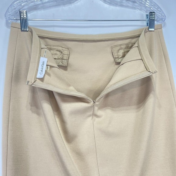 Calvin Klein Beige Skit Sz 10P Gold Zipper Accent Stretch Straight Pencil Skirt - Picture 8 of 12